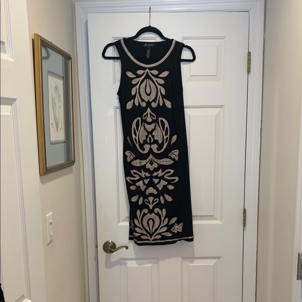 INC International Concepts Black and Cream Sheath Midi Dress
